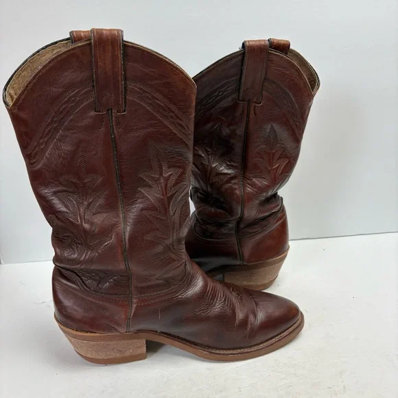Abilene Brown Leather Cowboy Boots Western Embroidered Gum Oil Resistant Soles 7